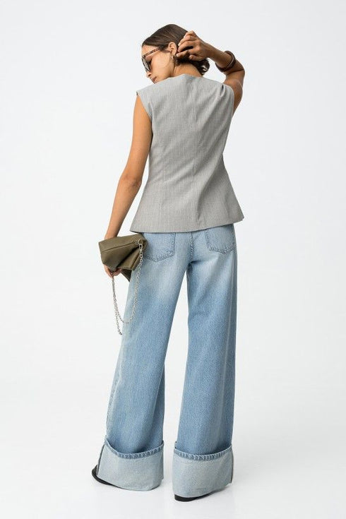Jeans wide leg con maxi risvolto Tiffosi